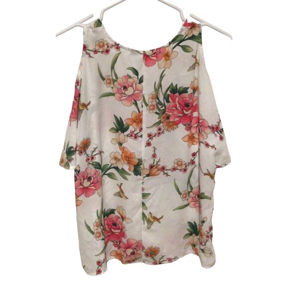 Forever 21 Womens Floral Open Shoulder Semi Sheer Pullover Top Size Medium - Picture 4 of 5